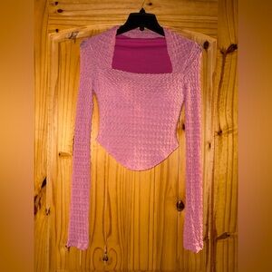 HALARA Pink Smocked Long Sleeve Crop Top